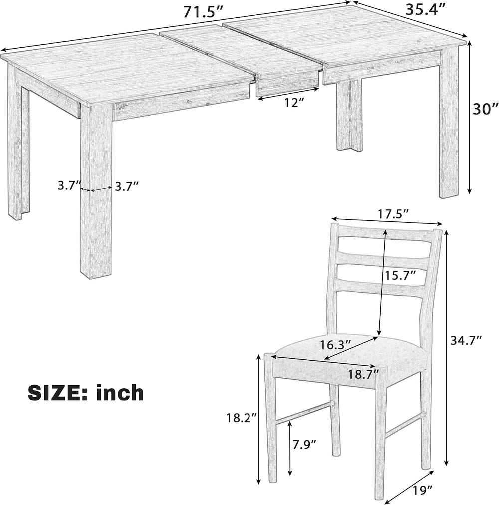 LUMISOL 7-Piece Dining Table Set with Chairs, Extendable Dining Room Table Se...
