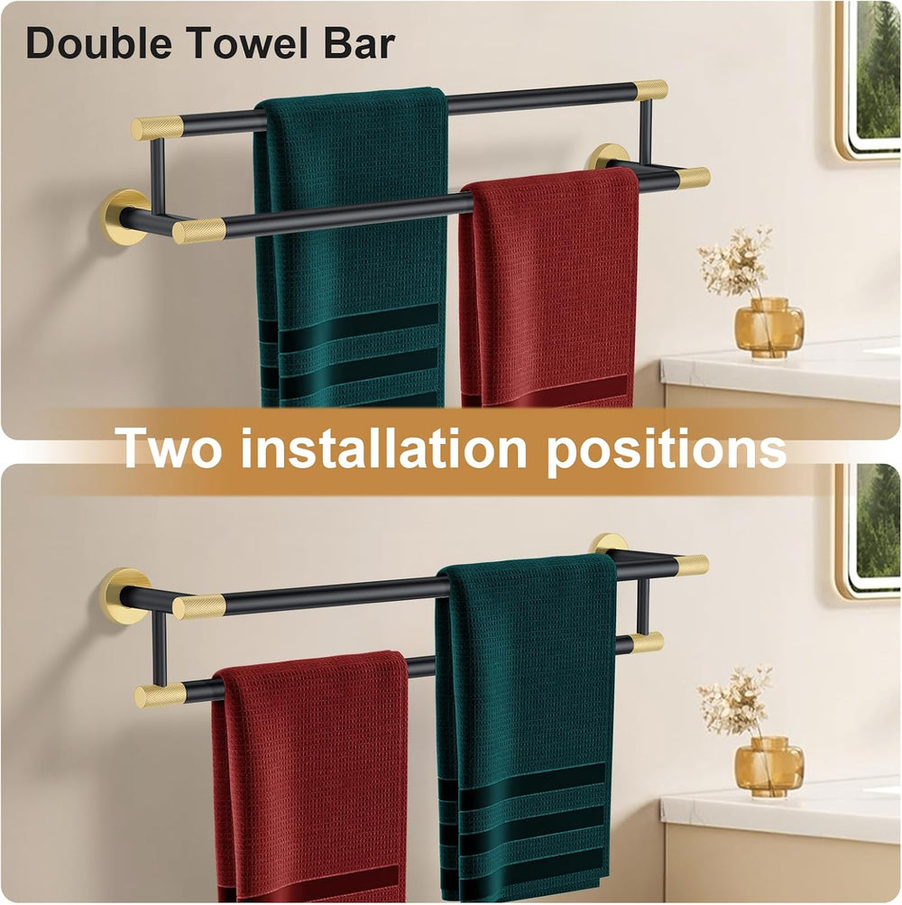 Bath Towel Bars Black with Brushed Gold Towel Holders for Bathroom
