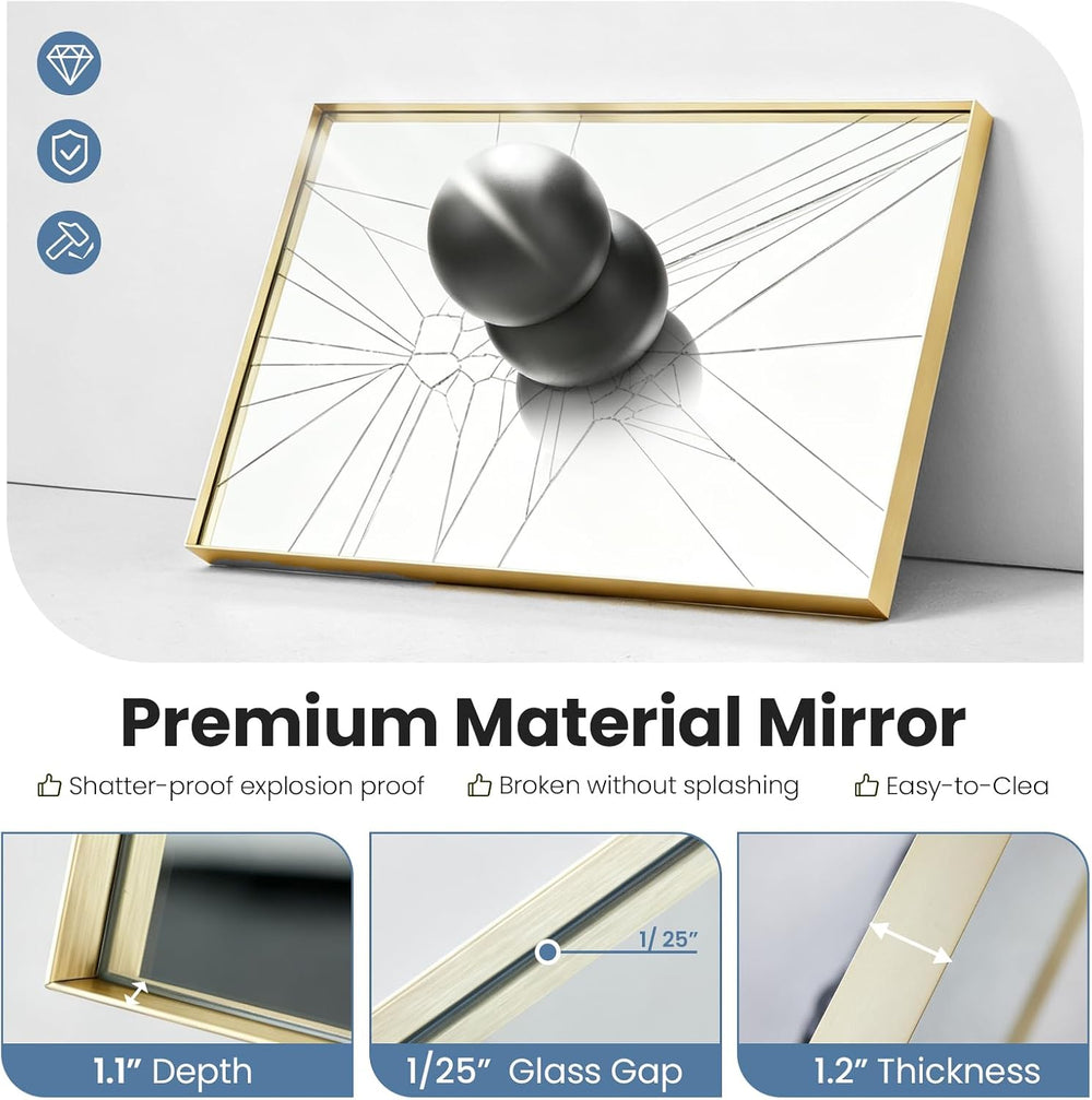 DUMOS 24"x36" Wall Mirror, Bathroom Mirrors for Over Sink, Gold