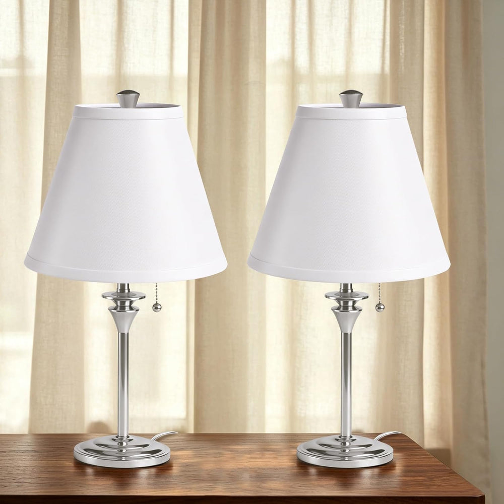 Metal Table Lamp for Bedroom, Pack of 2, Silver Base (Bulb Not Included)