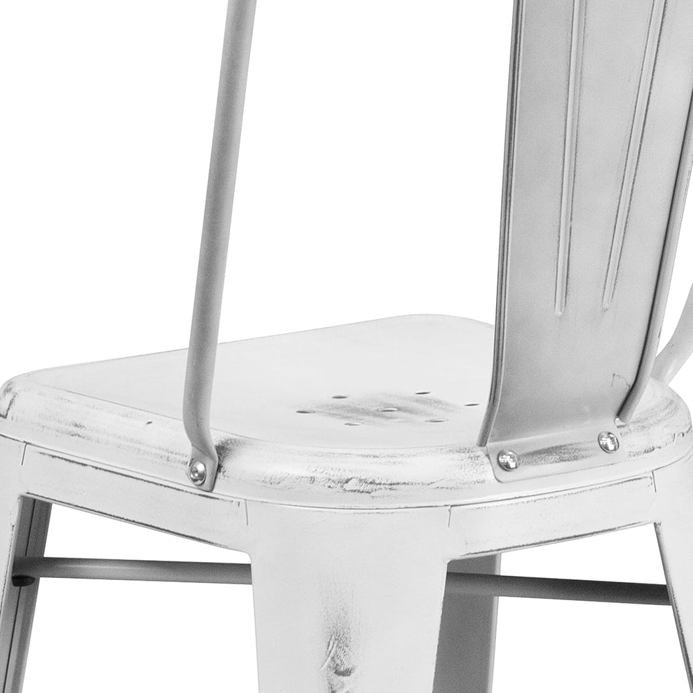 EMMA + OLIVER 24" Distressed White Metal Indoor/Outdoor Counter Stool