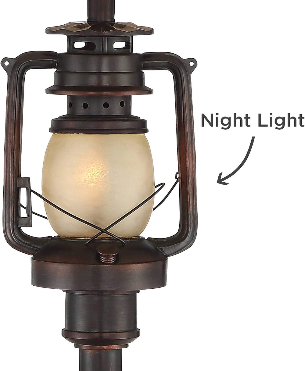 Regency Hill Henson 63" Tall Rustic Lantern Floor Lamp with Night Light