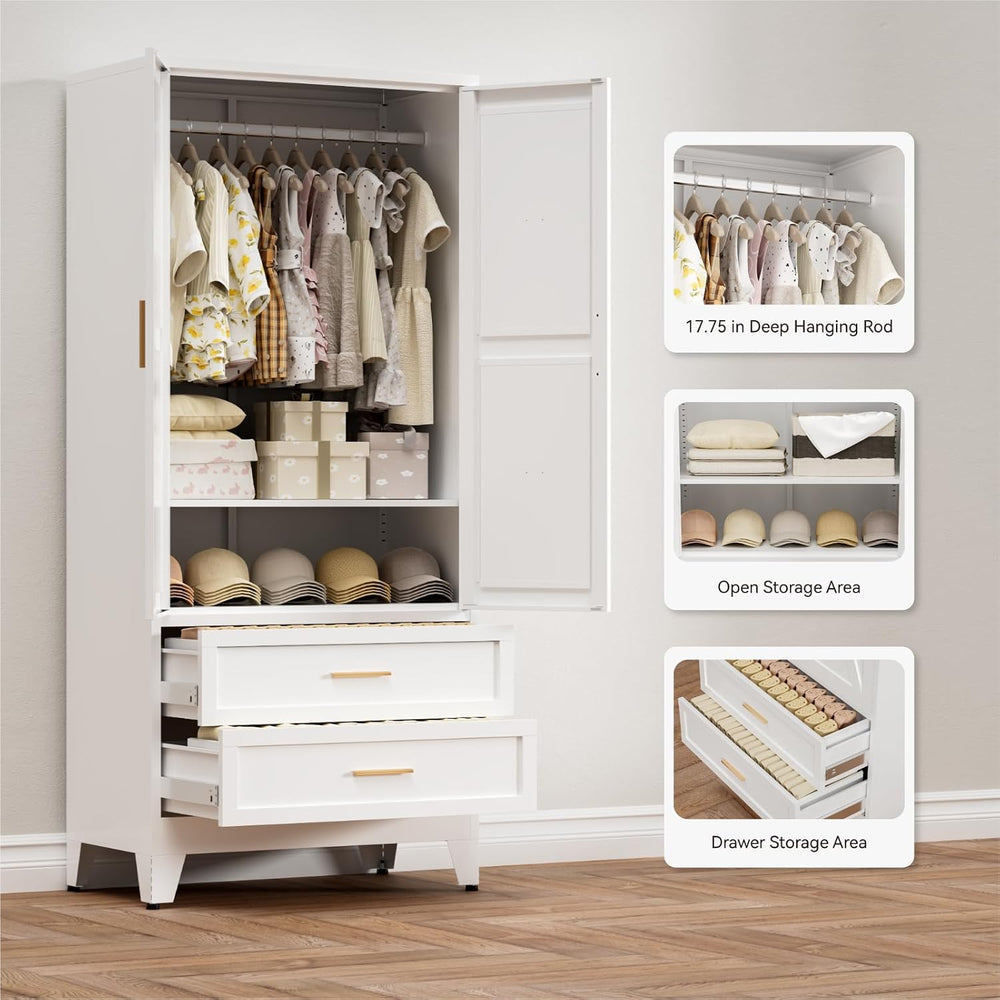 COFaR Armoire Wardrobe Closet with Drawers & Hanging Rod, 71'' Me...