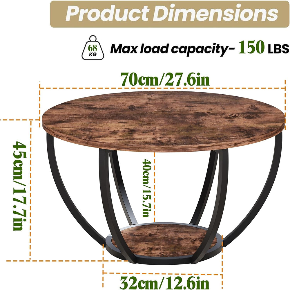 HOMERECOMMEND 28" Round Coffee Table with Storage for Living Room,Brown