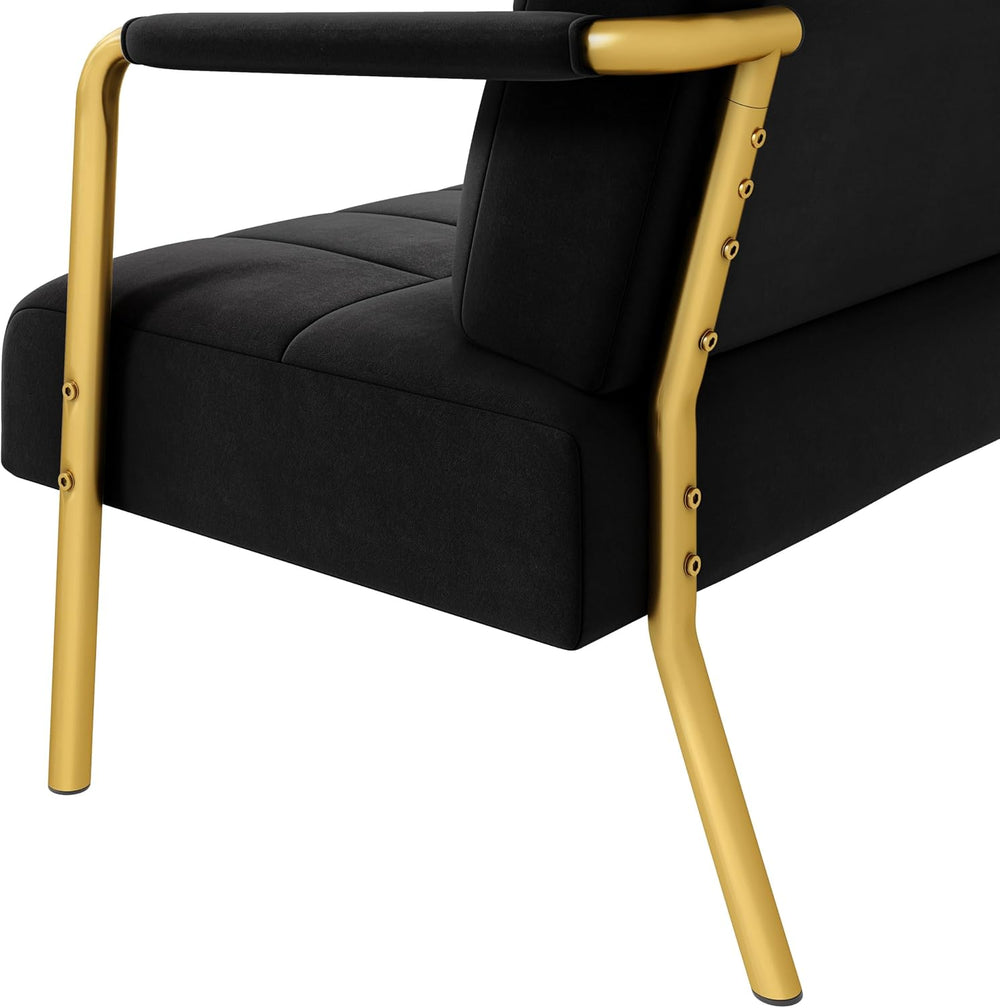 Yaheetech 30" Velvet Sofa Chair Accent Sofa with Gold Metal Leg, Black