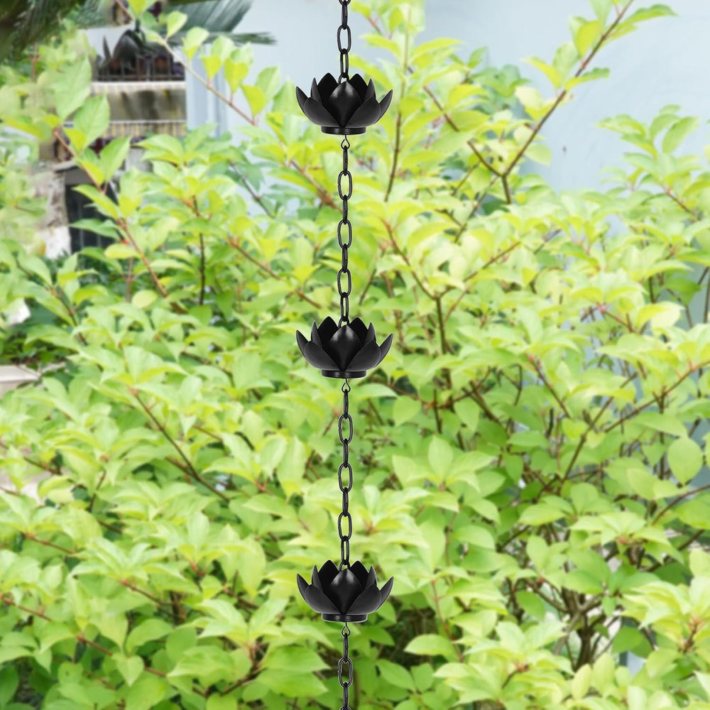 Rifachua 8.5ft Black Lotus Rain Chain for Gutter Downspout Outside