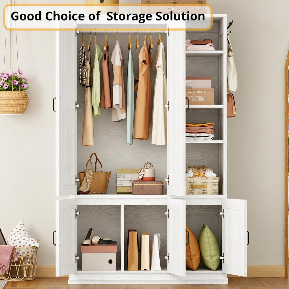 LIKIMIO Armoire Wardrobe Closet 70" H, 5 Doors for Bedroom, White