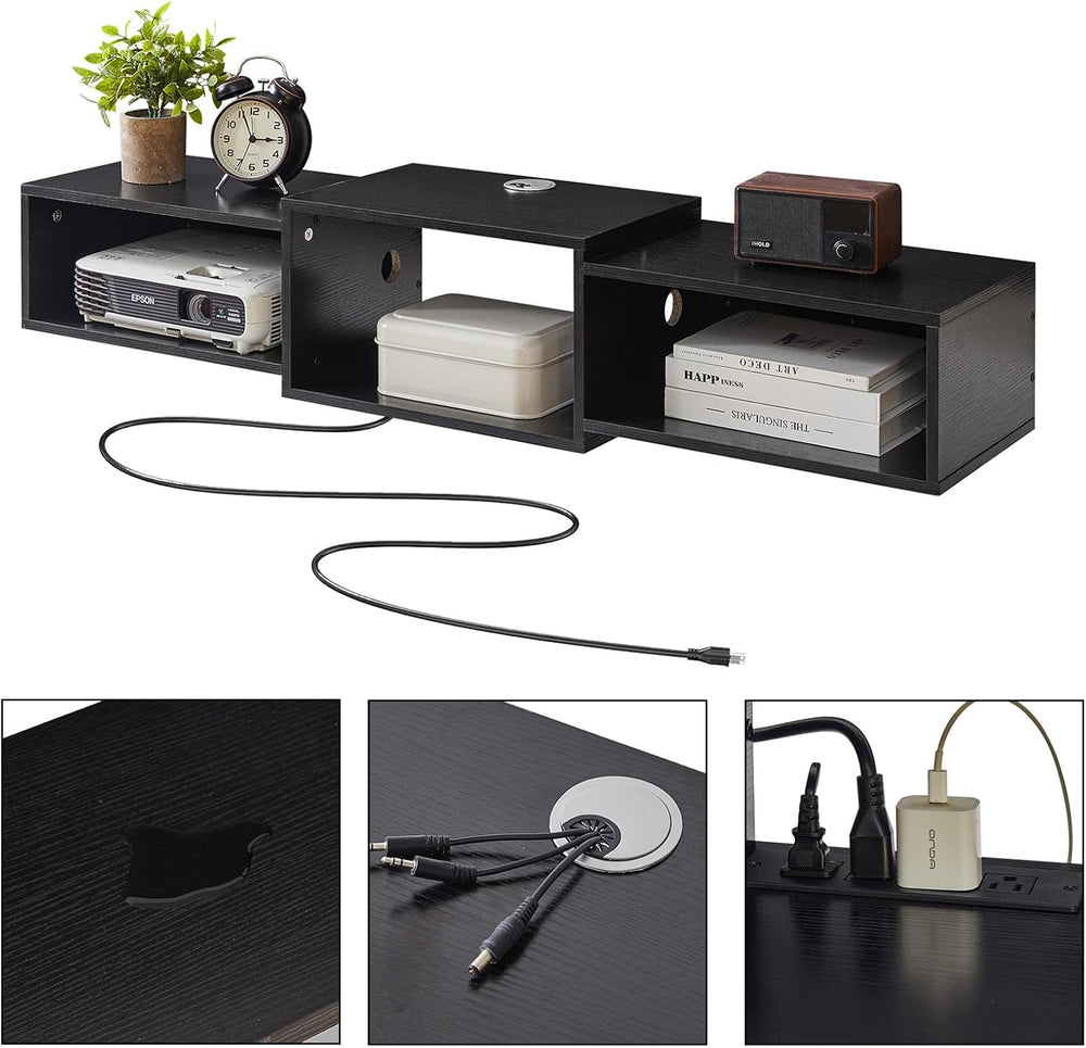 IBUYKE Floating TV Stand Wall Mounted with Power Outlet,Modern Wood Wall Moun...