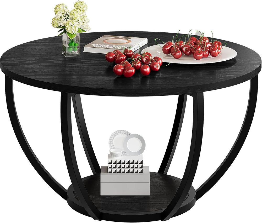 HOMERECOMMEND Round Coffee Table,Accent Center Table for Living Room,Black