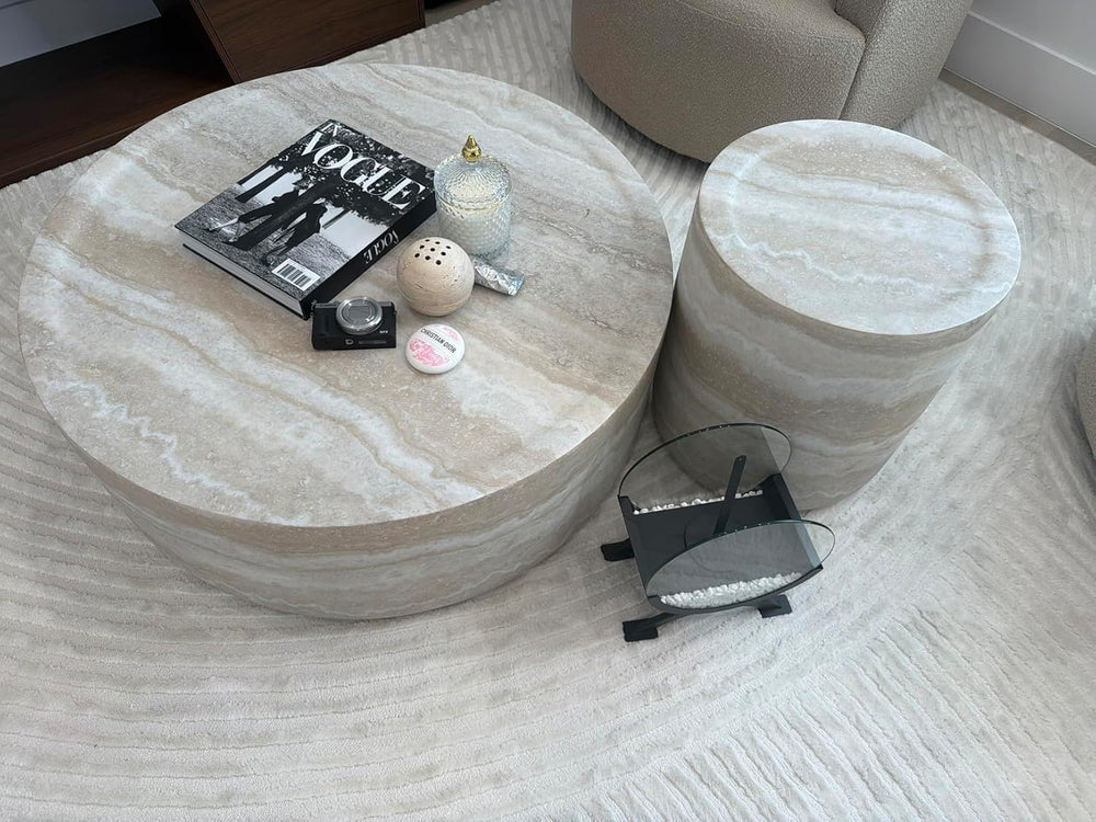 JUSTONE Set of 2 Round Coffee Tables for Living Room, Faux Mars Pattern Moder...