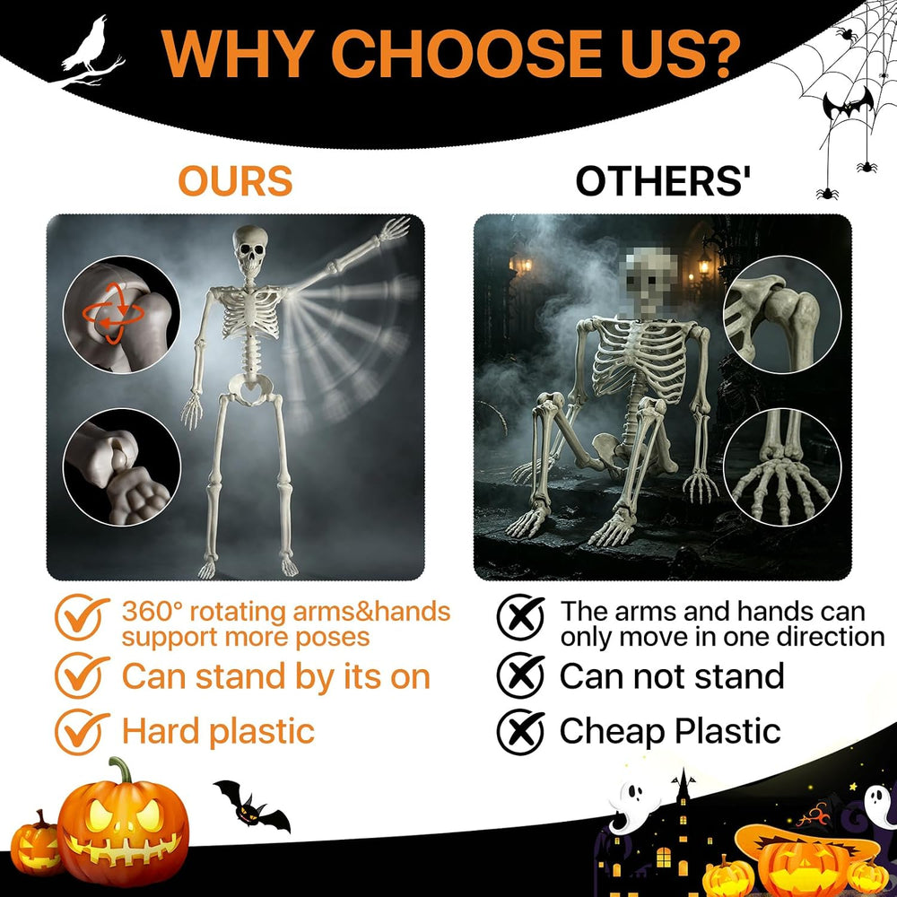 4Pack 36 Inches Pose-N-Stay Halloween Skeleton Life Size Full Body Posable Mo...