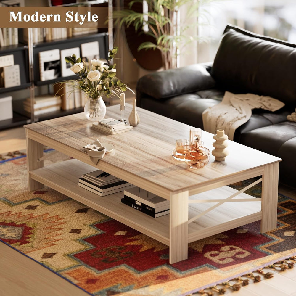 22"x40" Rectangle Wooden Coffee Table, Living Room, Taupe