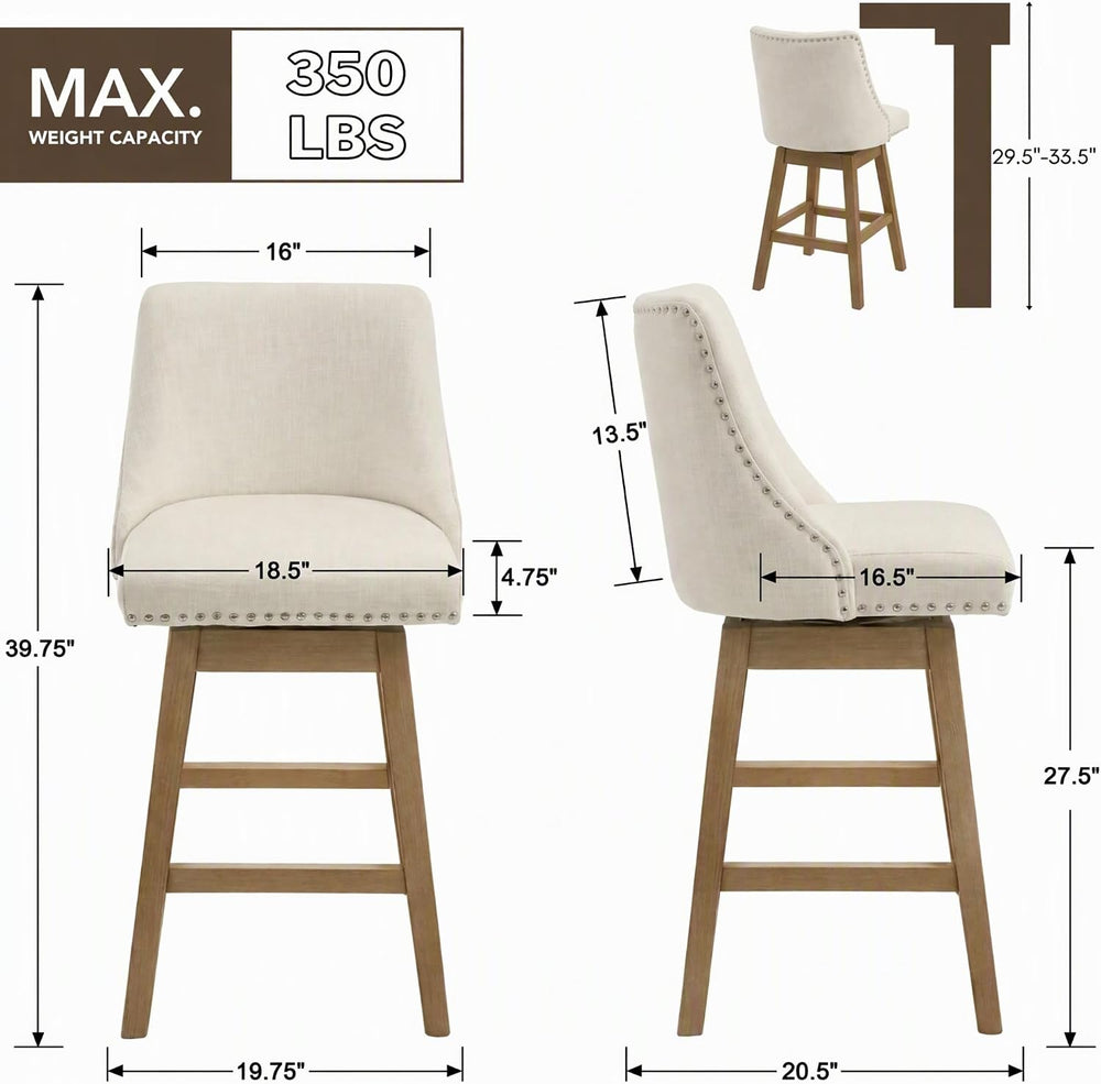 27.5" Counter Height Bar Stools Set of 3 for Kitchen Island Linen Stool ...