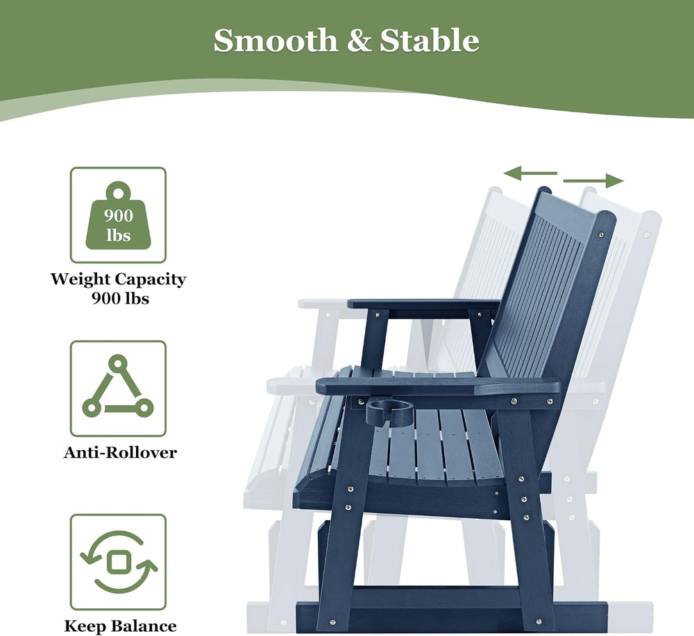 HIPS Patio Glider with Cup Holders, Durable Poly Lumber Material, All-Weather...