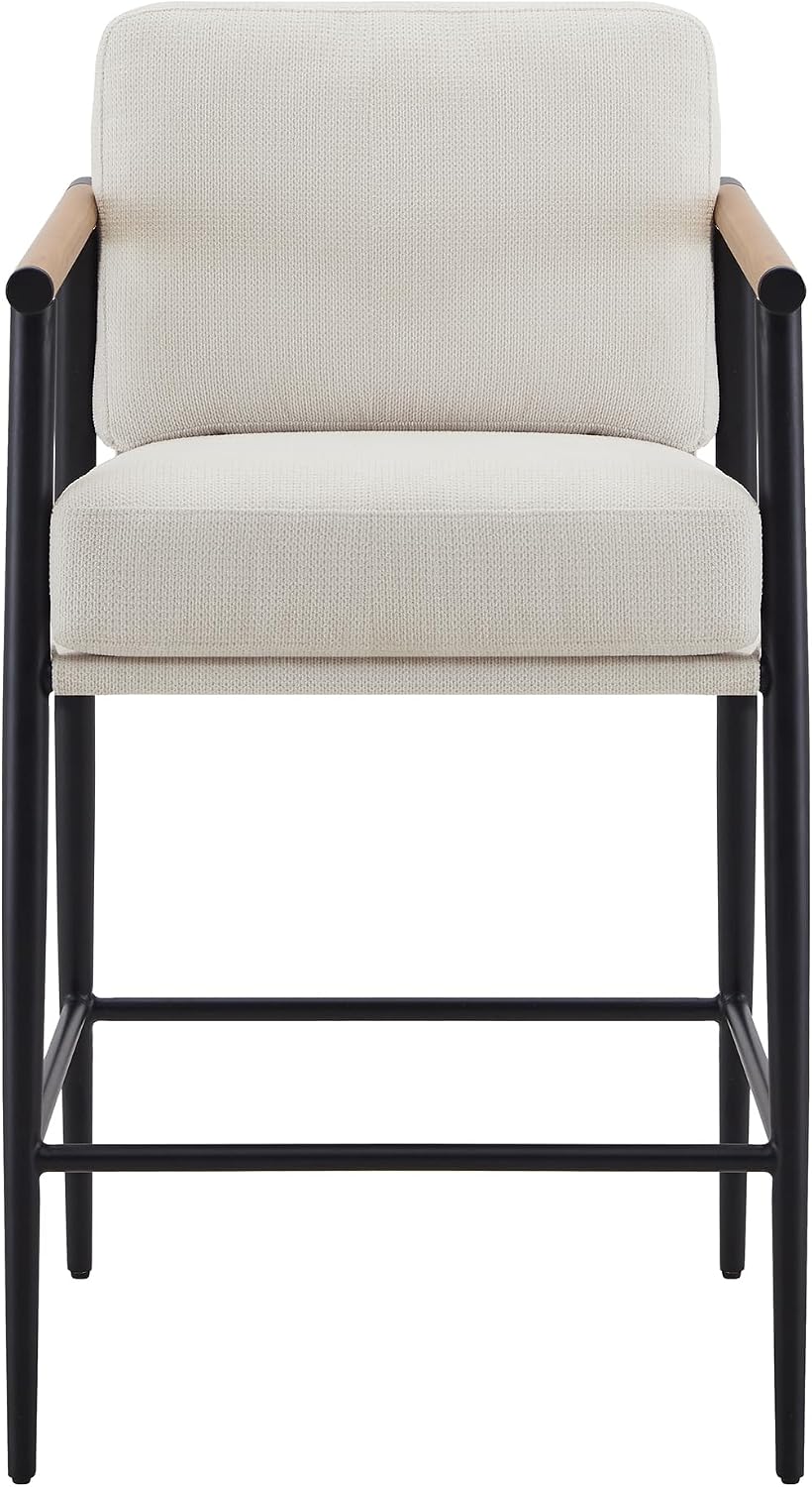 Watson & Whitely Mid Century Modern Barstools Set of 2, Fabric in Beige