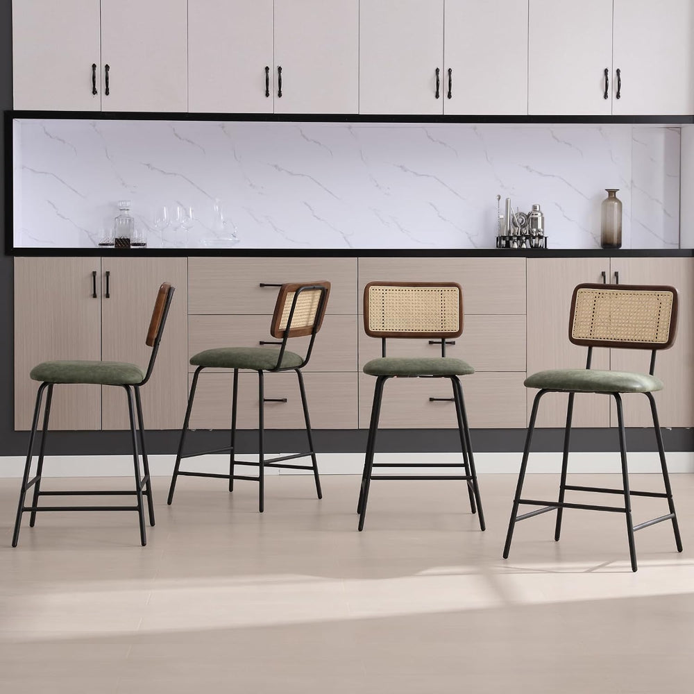 Rattan Counter Height Bar Stools Set of 8, 26" Kitchen Bar Stools