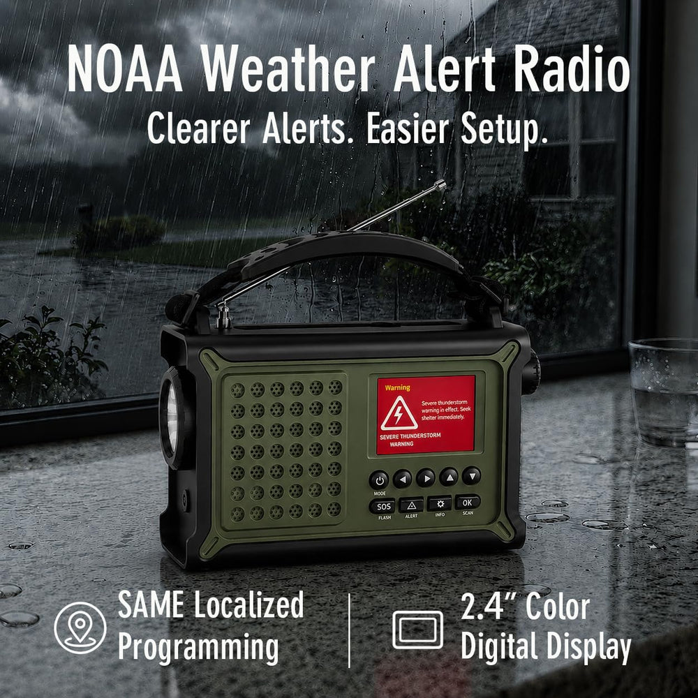 Emergency Weather Radio with Solar Hand Crank, S.A.M.E Localized NOAA Alert