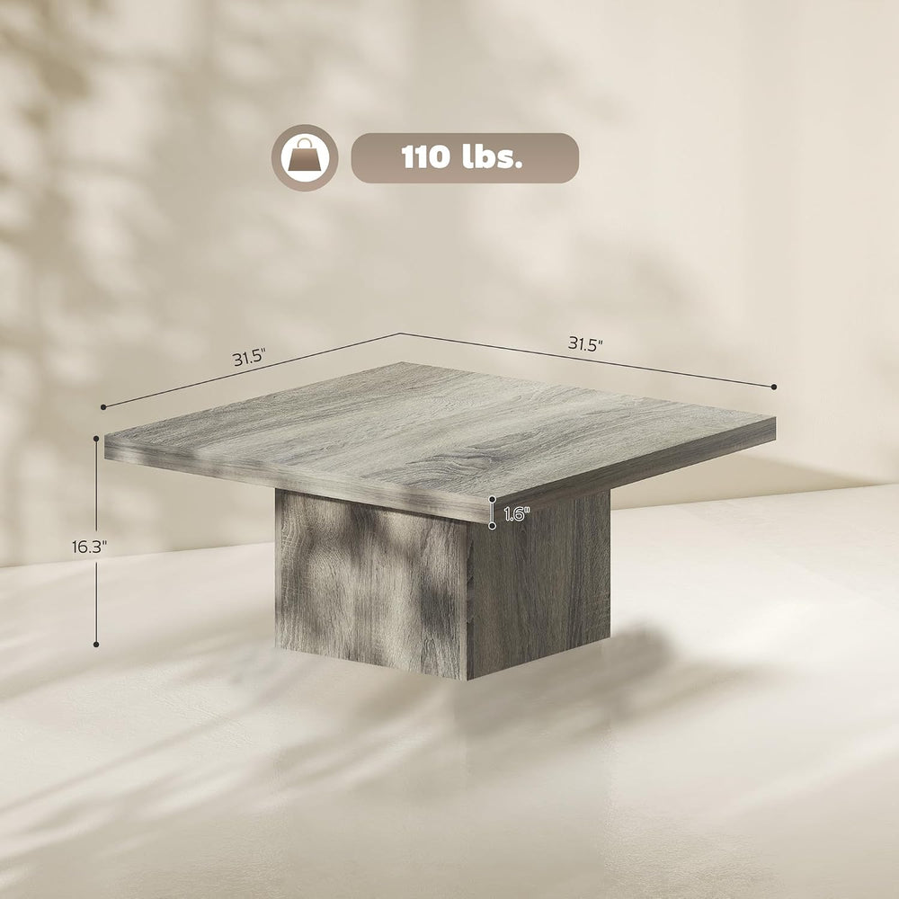 HOMCOM Square Coffee Table 1.6" Thick Tabletop 31.5"x31.5" Gra...