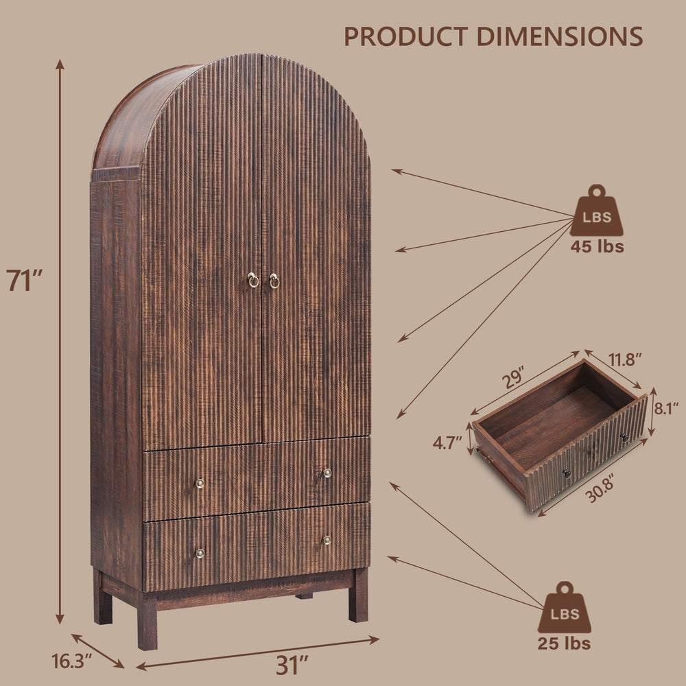 IFGET 71" Tall Arched Pantry Cabinet, Fluted Kitchen Storage Cabinet wit...