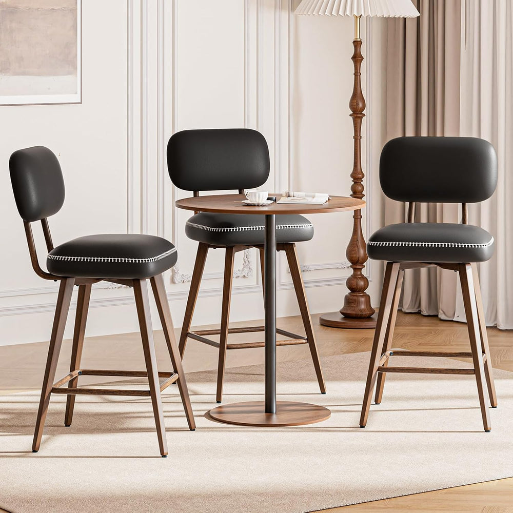 MALOL 26“ PU Leather Swivel Bar Stools Set of 6, Black
