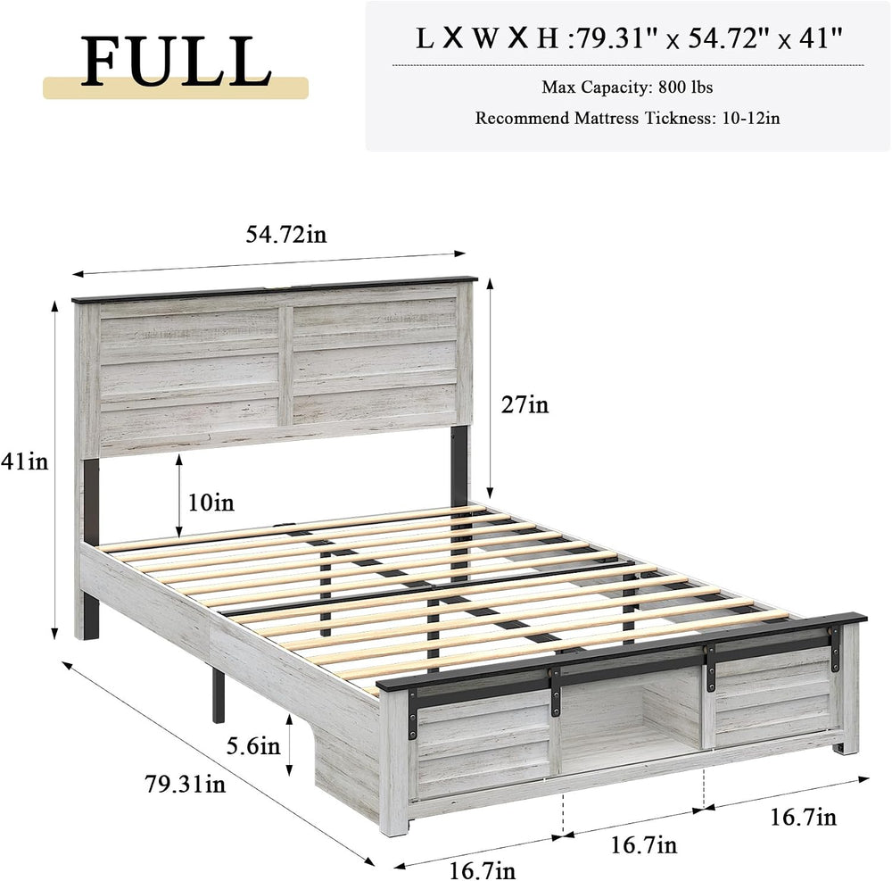 Full Size Wooden Bed Frame with Headboard and Storage Footboard