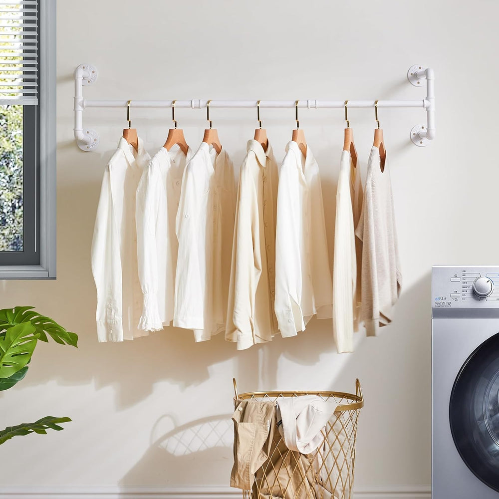 IBUYKE 50" Industrial Pipe Clothes Rack Wall Mounted, White TYJ002W