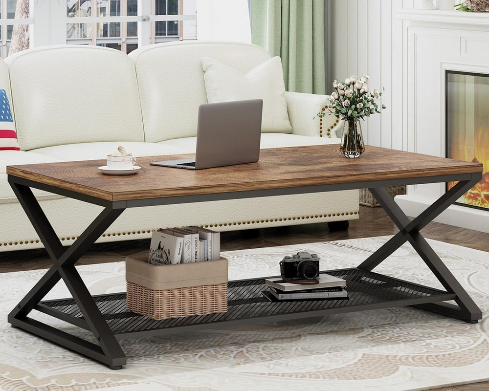 LVB Coffee Table for Living Room, 2 Tier Tea Table, 47 inch, Rustic Brown