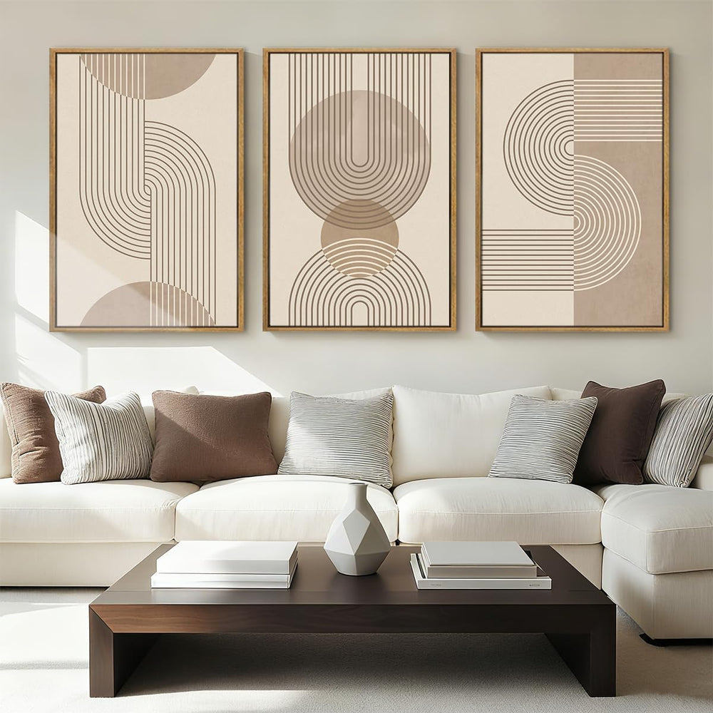 Anyzal Large Neutral Boho Beige Framed Wall Art 16x24 Inch Abstract Modern Ca...