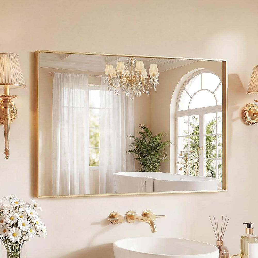 DUMOS 24"x36" Wall Mirror, Bathroom Mirrors for Over Sink, Gold
