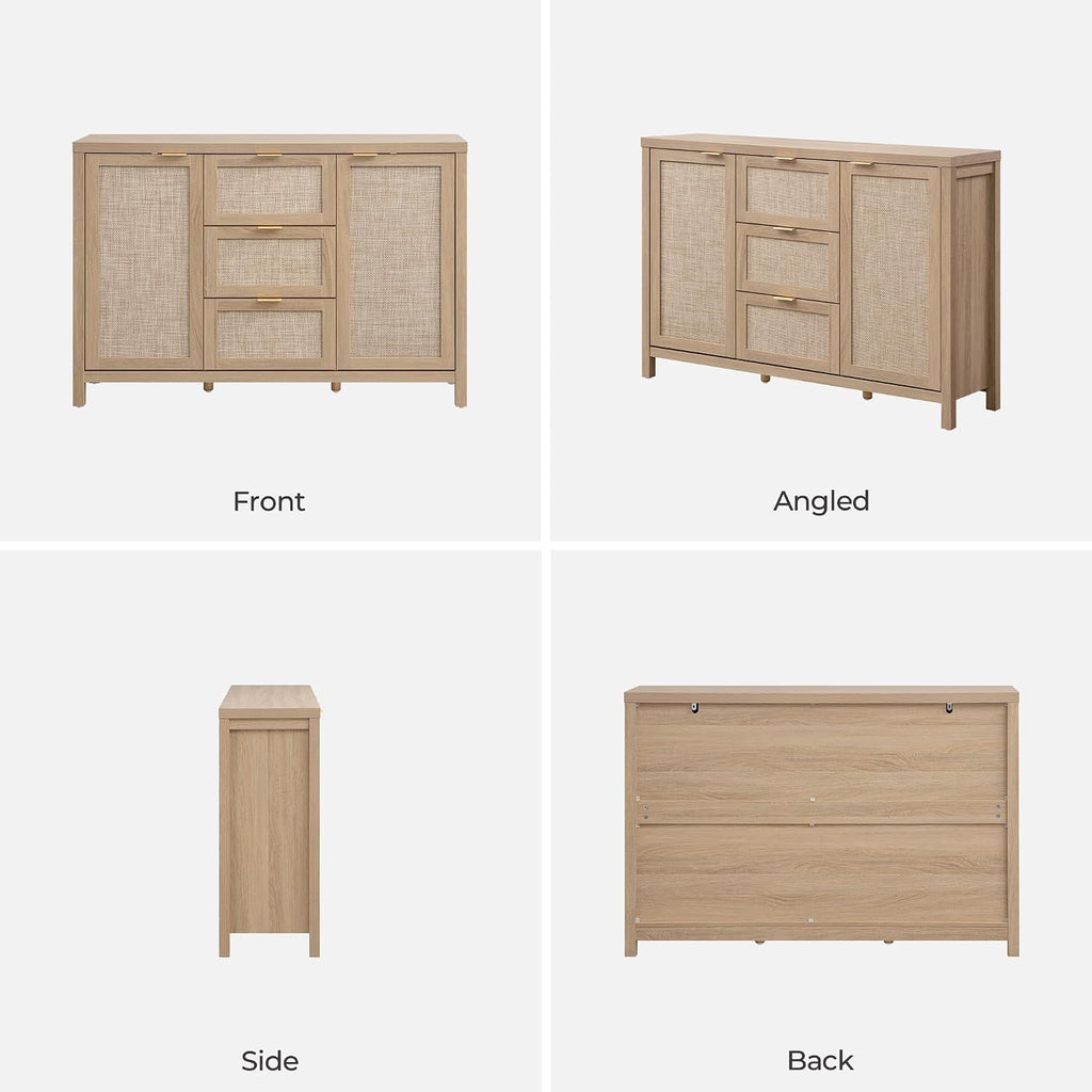 SICOTAS 52 Inch Sideboard Buffet Cabinet with Storage, Rattan Credenza