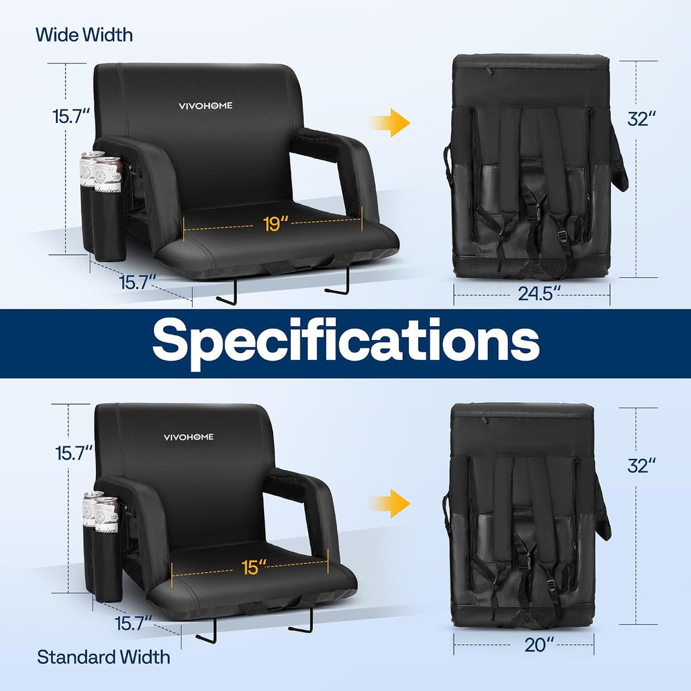 VIVOHOME Reclining Stadium Seats with Back Support and Cushion, 2 Pack Portab...