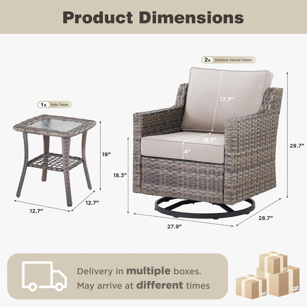 Belord Patio Wicker Swivel Rocker Patio Chairs with Side Table, Outdoor Ratta...