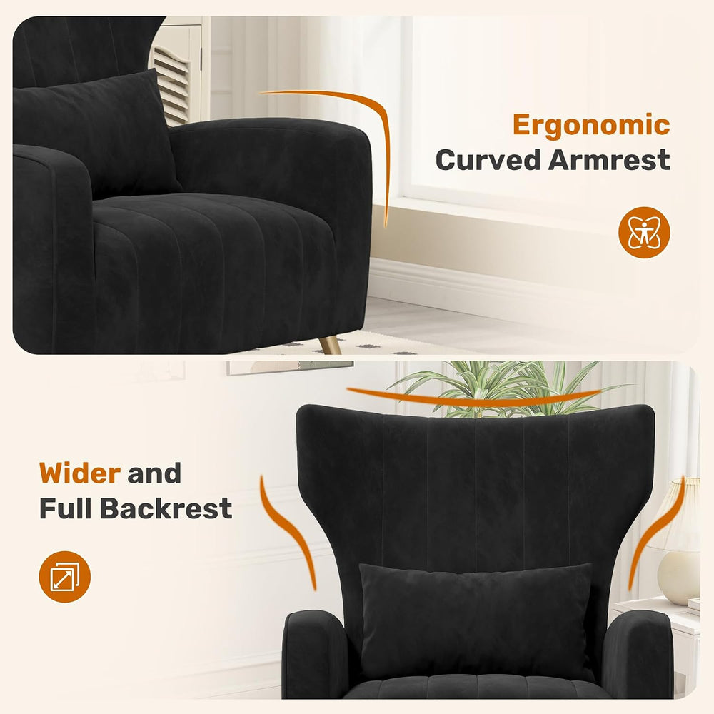 Luxanimarion Velvet Accent Chair Wingback for Living Room, High Back Arm Chai...