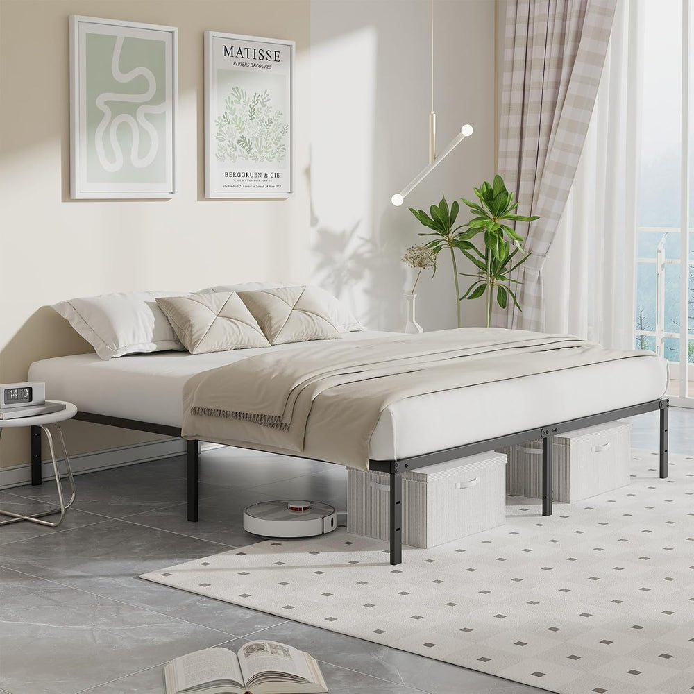 Sweetcrispy Queen Bed Frame, Metal Slats Platform Bed Frame, 12 Inch