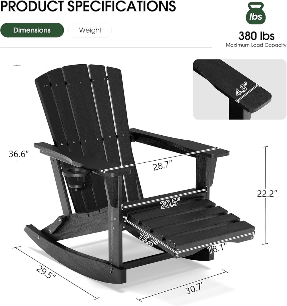 Adirondack Rocking Chair with Retractable Ottoman,Outdoor Folding Adirondack ...