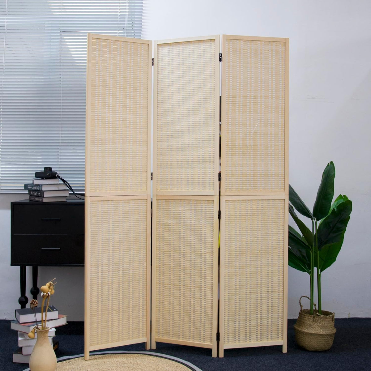 Furnnylane 3 Panel Room Divider and Folding Screen Divider,Two in One Detachable and Foldable Panel Divider for Room Separation,Beige,67" H x 46" W