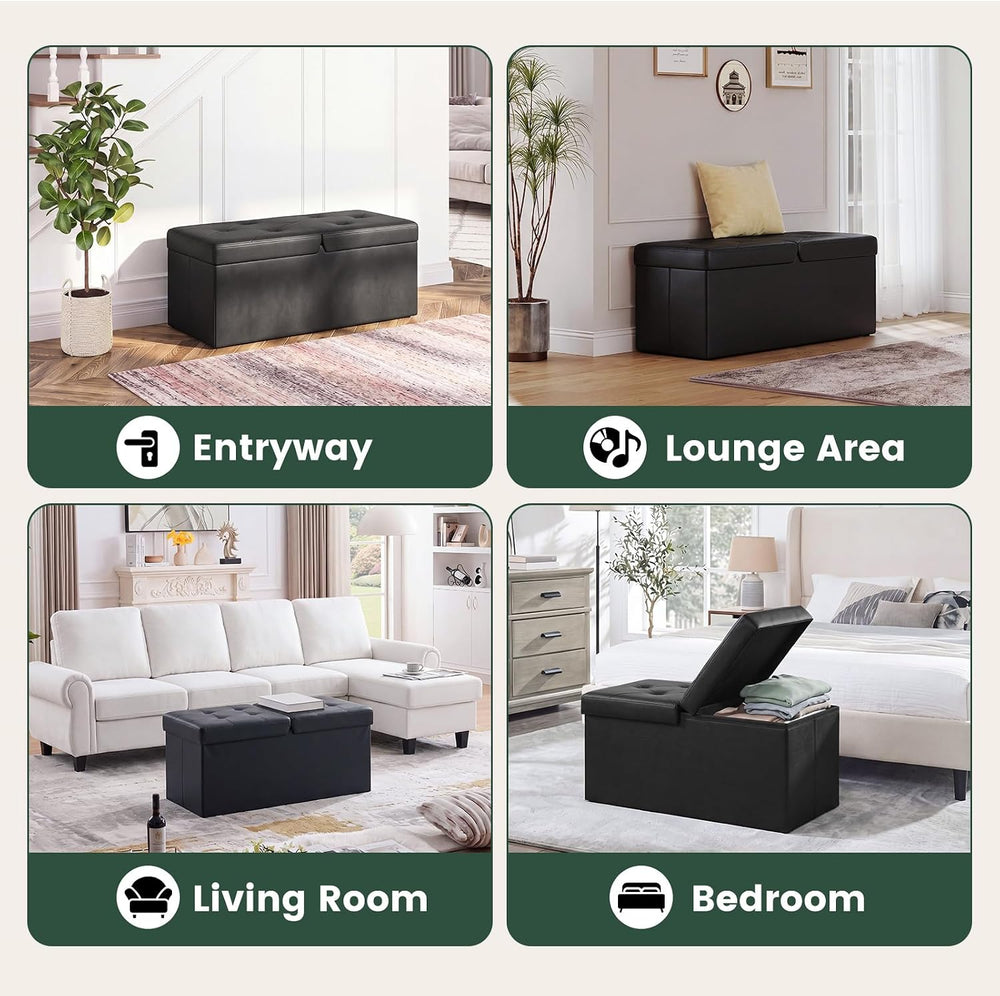 30 Inches Folding Storage Ottoman Bench with Flipping Lid