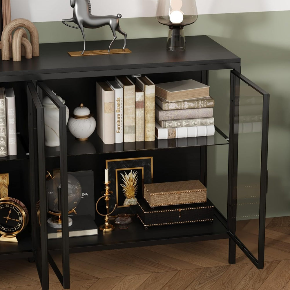 Display Cabinet with Glass Doors & LED Lights, Sideboard Buffet Cabinet w...