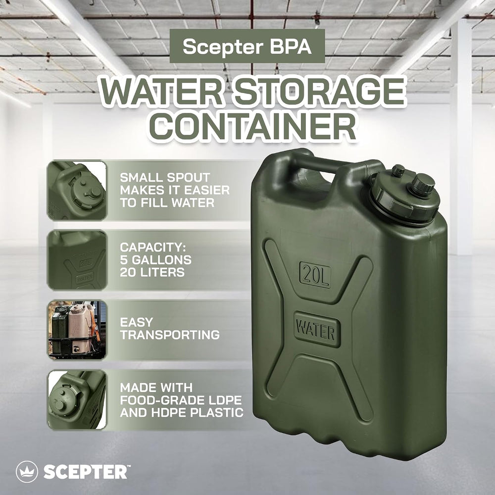 Scepter 3 Pack Portable Military Style Water Container, 5 Gallon, Green