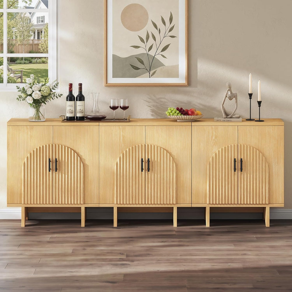 Welzona Fluted Arched Sideboard Buffet Cabinet with Storage Natural