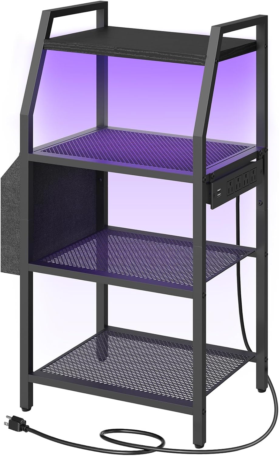 MAHANCRIS Game Console Shelf, Gaming Console Stand with Outlet & LED Lights