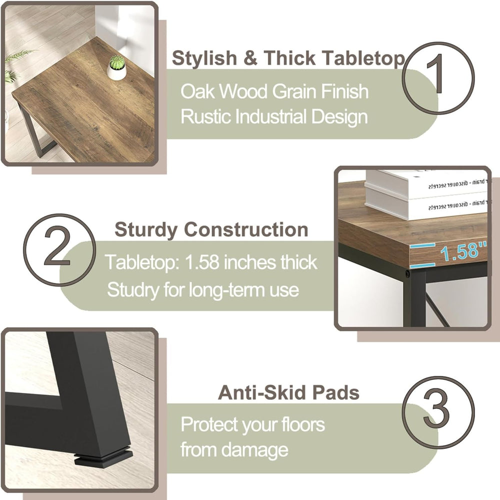 FOLUBAN Modern Home Office Desk, Rustic Wood and Metal Computer Desks, Indust...