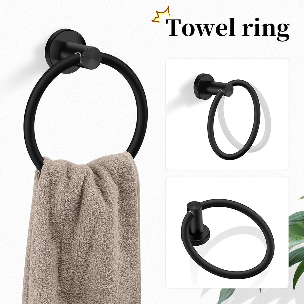 5pcs Matte Black Bathroom Accessories Set, 24 inch Towel Bar