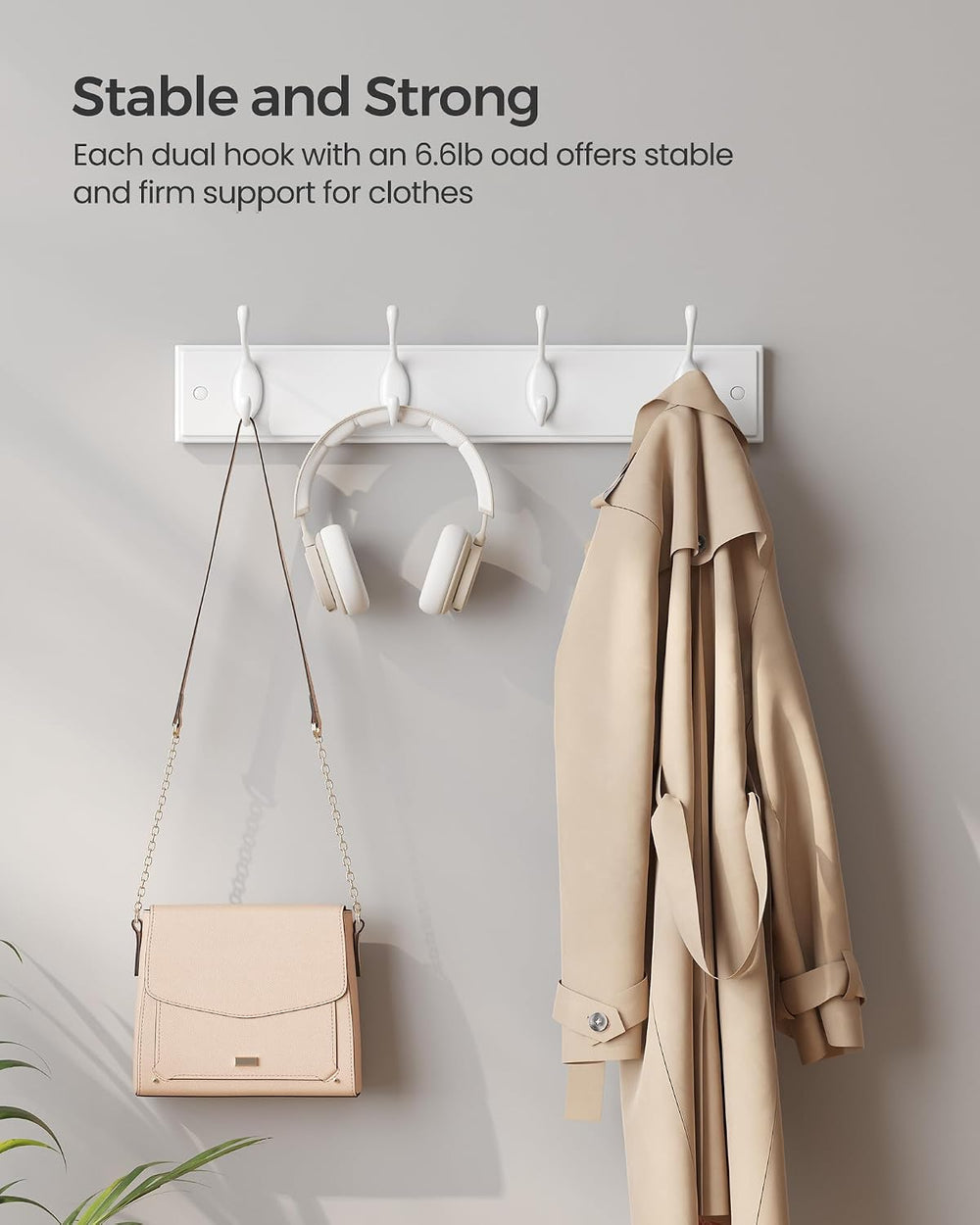 SONGMICS Wall-Mounted Coat Racks, Set of 2, 8 Dual Metal Hooks