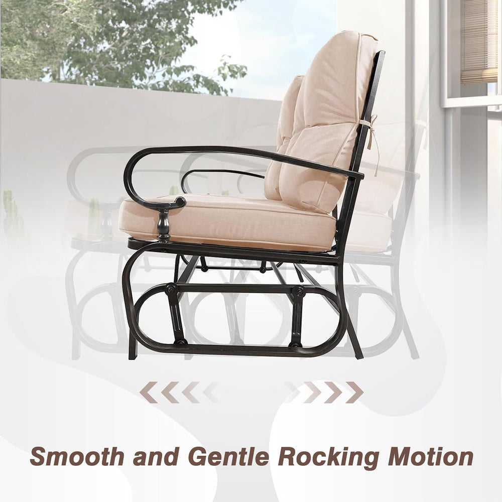 Outdoor Glider Rocking Bench 2 Person Patio Loveseat Steel Frame Furniture Se...