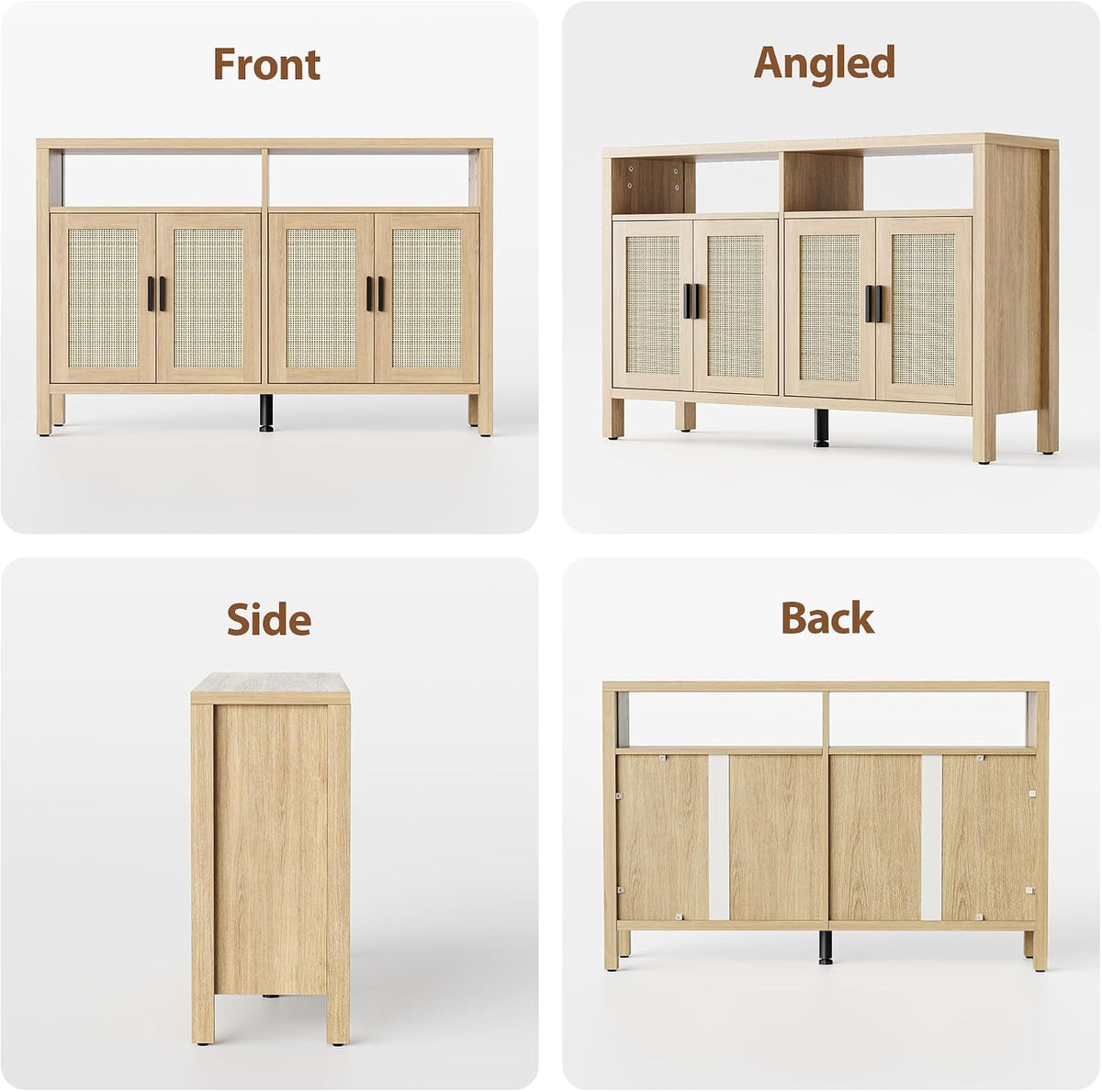 Mericonia Rattan Buffet Cabinet with Storage, Sideboard with Doors, Console Table, Farmhouse Coffee Bar, Modern Wood Storage Cabinets(Oak 2.0)