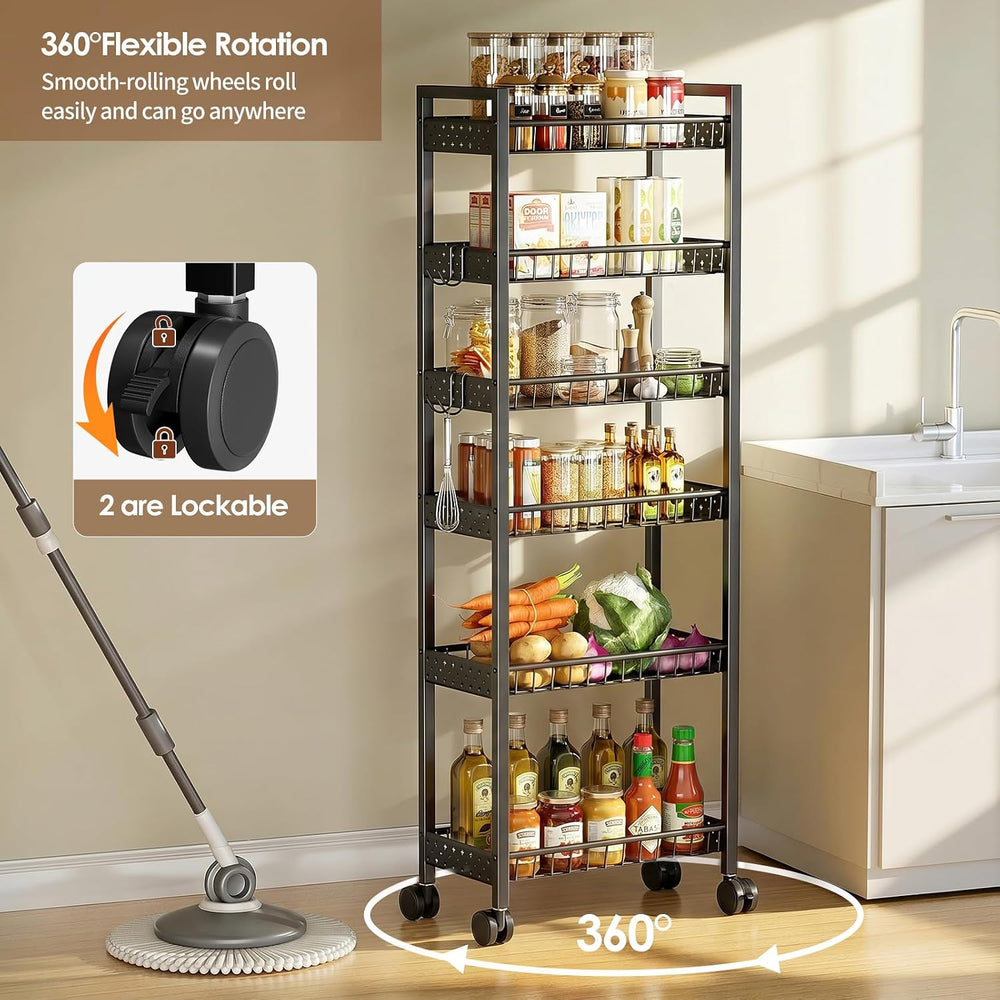 6 Tier Slim Storage Cart, Narrow Rolling Cart with Wheels, 6in(W)