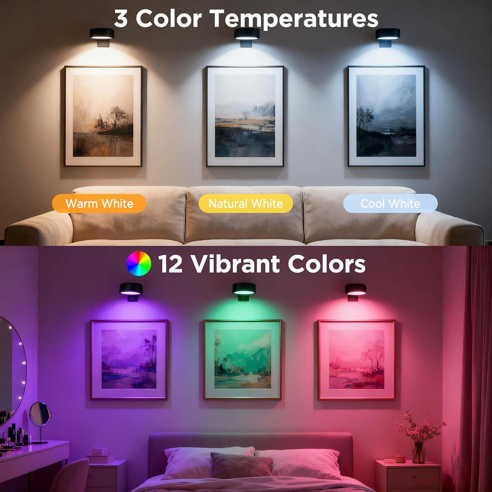 6-Pack Picture Lights for Wall, Rechargeable Wireless Poster Lights, Black