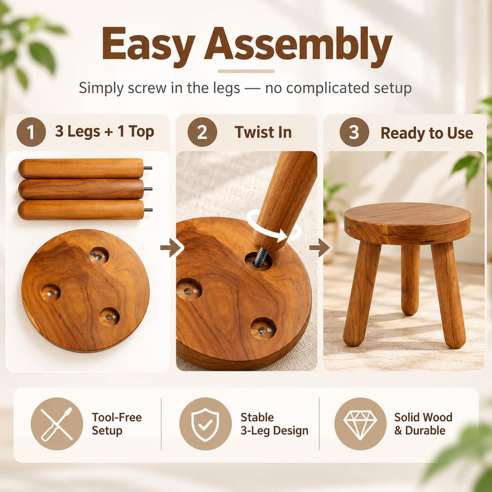 12" Teak Wood Plant Stool for Indoor Plants, Mid-Century Style
