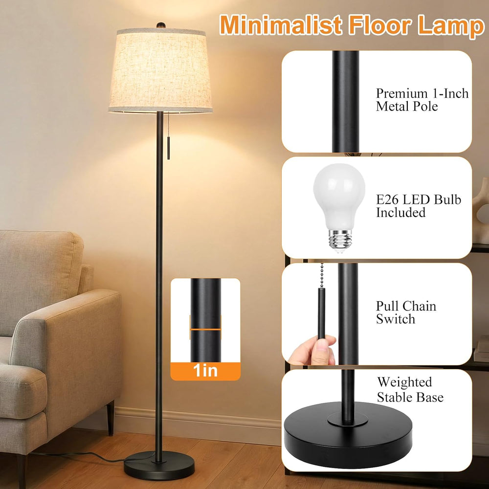 JUNNAI Modern Black Floor Lamp 63in for Living Room Bedroom Office